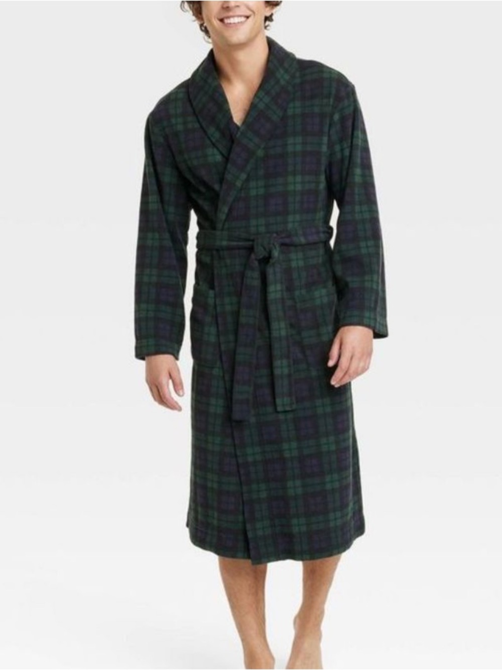 Goodfellow & Co Men’s Fleece Robe NEW Blackwatch Tartan Plaid Size L/XL Warm Coz